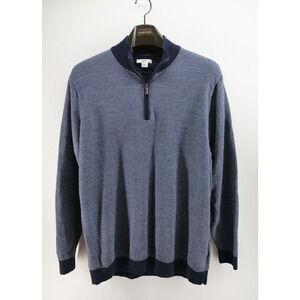 BRAX Sweater Mens XL Elbow Patch Wool Large Blue 1/4 Zip Pullover Casual‎ Golf